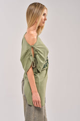 THE RUMORS ARE TRUE OFF THE SHOULDER OLIVE TEE