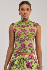 DOZEN ROSES MESH TOP IN CHARTREUSE