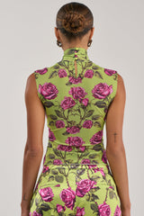 DOZEN ROSES MESH TOP IN CHARTREUSE
