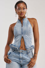 JULIA DENIM CORSET HALTER TOP