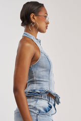 JULIA DENIM CORSET HALTER TOP