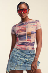 EXTRA EXTRA PRINTED MESH TEE