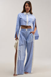 REESE MIXED STRIPE POPLIN WIDE LEG PANT