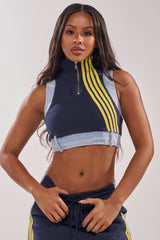 HEADS UP QUARTER ZIP SLEEVELESS TOP IN NAVY