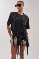 LACED UP MINERAL WASH T-SHIRT