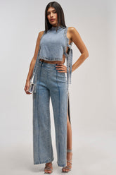 POPPING OUT RHINESTONE DENIM PANT