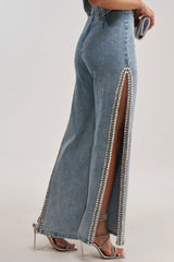 POPPING OUT RHINESTONE DENIM PANT