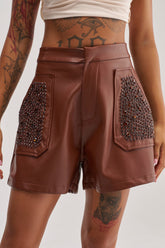 HOW ABOUT THIS FAUX LEATHER RHINESTONE SHORT