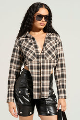 MISS PERFECT PLAID BUTTON DOWN