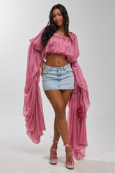 SLOUCHY SQUARE NECK LONG SLEEVE BLOUSE TOP IN MAUVE