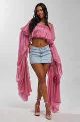 SLOUCHY SQUARE NECK LONG SLEEVE BLOUSE TOP IN MAUVE