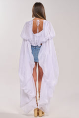 SLOUCHY SQUARE NECK LONG SLEEVE BLOUSE TOP IN WHITE