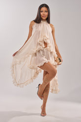 TALK TO ME HIGH LOW MESH BLOUSE