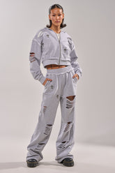 CROSSED OUT DISTRESSED WIDE LEG JOGGER