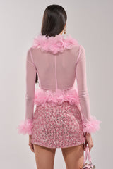 RUFFLE CITY LONG SLEEVE LIGHT PINK BLOUSE