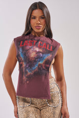 LAST CALL RHINESTONE EMBELLISHED GRAPHIC TANK