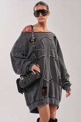 LEX STUDDED MINI SWEATSHIRT DRESS