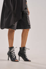 AZALEA WANG JOSS BLACK BLOCK LACE OPEN TOE BOOTIE