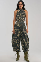 COUNT ME IN CAMO HALTER JUMPSUIT