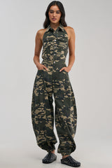 COUNT ME IN CAMO HALTER JUMPSUIT