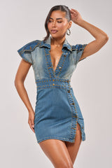 BABY GIRL STUDDED DENIM MINI DRESS
