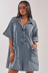 MELODY COLLARED DENIM ROMPER