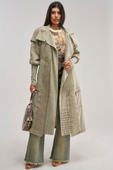 VORTEX DENIM TRENCH COAT IN OLIVE
