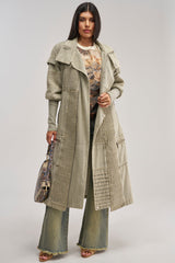 VORTEX DENIM TRENCH COAT IN OLIVE
