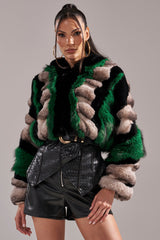 SUPERNOVA PANELED FAUX FUR IN GREEN