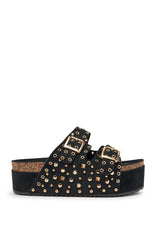 AZALEA WANG KAEGAN BLACK FLATFORM STUD EMBELLISHED SLIP ON SANDAL