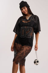 PART TIME PLAYER LACE JERSEY MIDI DRESS IN BLACK