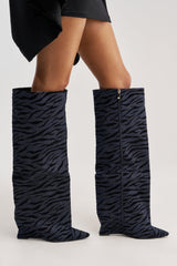 AZALEA WANG KENYA DENIM TIGER WEDGE BOOT