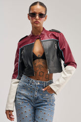 BETTER LUCK CROPPED MOTO IN BURGUNDY