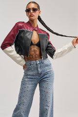 BETTER LUCK CROPPED MOTO IN BURGUNDY