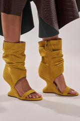 AZALEA WANG KYVELISA MUSTARD WEDGE OPEN TOE BOOTIE