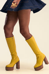 AZALEA WANG LANDRY YELLOW PU WOOD STACK PLATFORM BOOT
