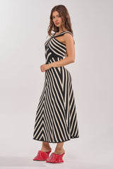BLOCKED AND BLESS MAXI SWEATER DRESS IN BLACK AND WHITE STRIPE