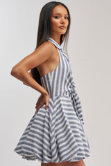 BRUNCH PLANS STRIPED MINI DRESS IN BLUE