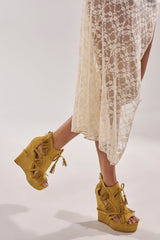 AZALEA WANG LEONTINE WARM OLIVE WEDGE FAUX SUEDE SANDAL