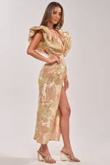 BEST DRESSED BROCADE MAXI DRESS IN PINK