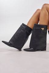 AZALEA WANG LOUISA BLACK PU WEDGE BOOTIE