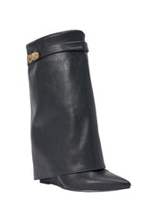 AZALEA WANG LOUISA BLACK PU WEDGE BOOTIE