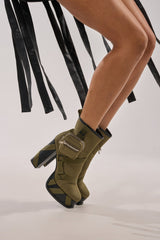 AZALEA WANG MAHOMES OLIVE SPORTY COMBAT BLOCK BOOTIE