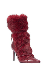 AZALEA WANG MAHTAMA BURGUNDY FUR STILETTO BOOTIE