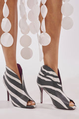 AZALEA WANG MARISOL OPEN TOE STILETTO BOOTIE IN ZEBRA