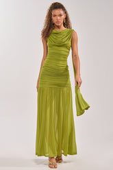 TRENDSETTER ENERGY LAYERED MAXI DRESS IN GREEN