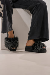 AKIRA MIRAY BLACK MULTI BLACK FUR SLIDE