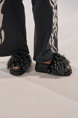 AKIRA MIRAY BLACK MULTI BLACK FUR SLIDE