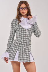 TALIA TWEED LONG SLEEVE COLLARED DRESS