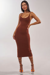 REYNA MIDI BODYCON DRESS IN BROWN